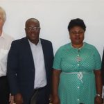 Photo- Mrs Benoist BAZIN, Christopher ACKON (EU representatives), Mr Seraphin Dedi (FCWC Secretary General) and FCWC personnel