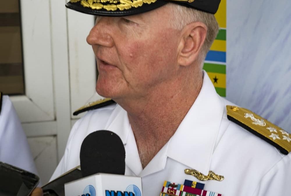 Photo By Petty Officer 1st Class Kyle Steckler | 190322-N-RG482-0429 LAGOS, Nigeria (March 22, 2019) Adm. James G. Foggo III, commander of U.S. Naval Forces Europe-Africa and Allied Joint Force Command Naples, Italy, speaks at a press conference after the closing ceremony of exercise Obangame Express 2019 in Lagos, Nigeria, March 22, 2019. Obangame Express, sponsored by U.S. Africa Command, is designed to improve regional cooperation, maritime domain awareness, information-sharing practices, and tactical interdiction expertise to enhance the collective capabilities of Gulf of Guinea and West African nations to counter sea-based illicit activity. (U.S. Navy photo by Mass Communication Specialist 1st Class Kyle Steckler/Released)