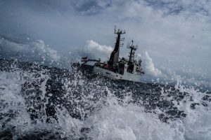 The Sea Shepherd's vessel, an one-hundred-and-eighty-four-foot ship called the Sam Simon (Photo: Fábio Nascimento / The Outlaw Ocean Project)