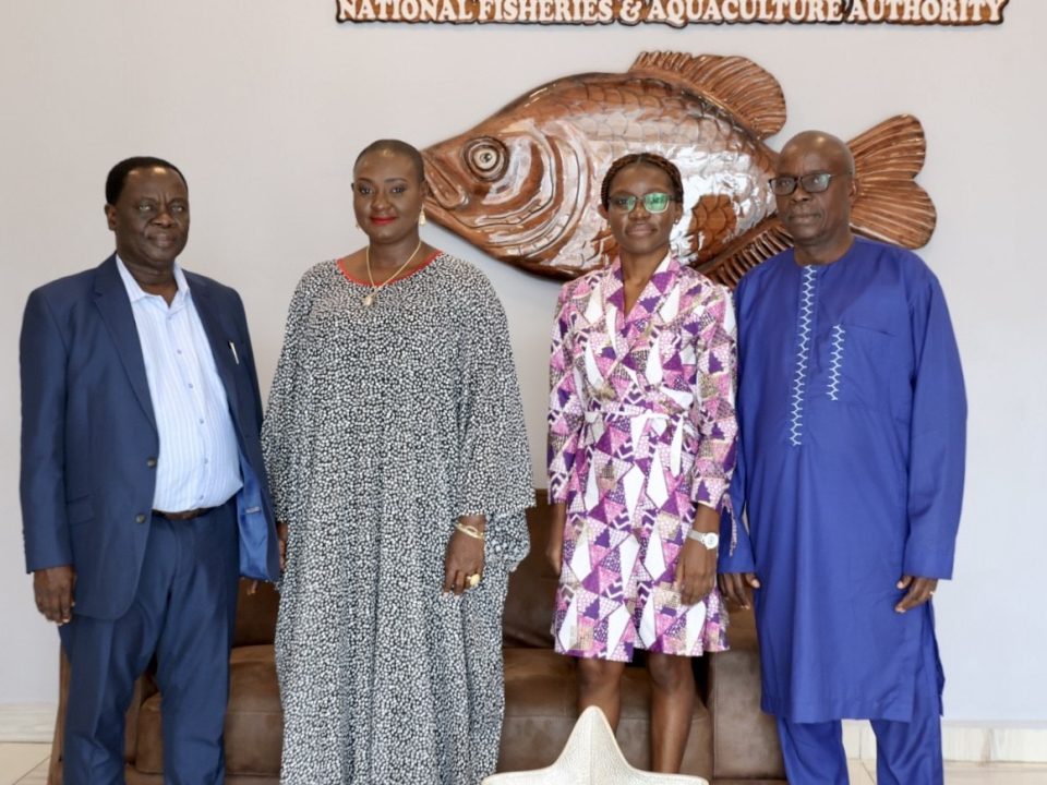 Group photo Showing from the Left to the right hand side, FCWC's S.G. Gaston Djihinto, Hon. Emma Glassco of NaFFA, Viviane Koutob from TMT and William Boeh.